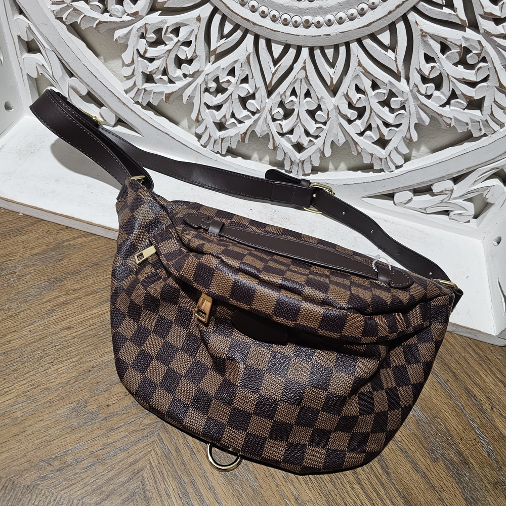 Brown Checkered Women Bag